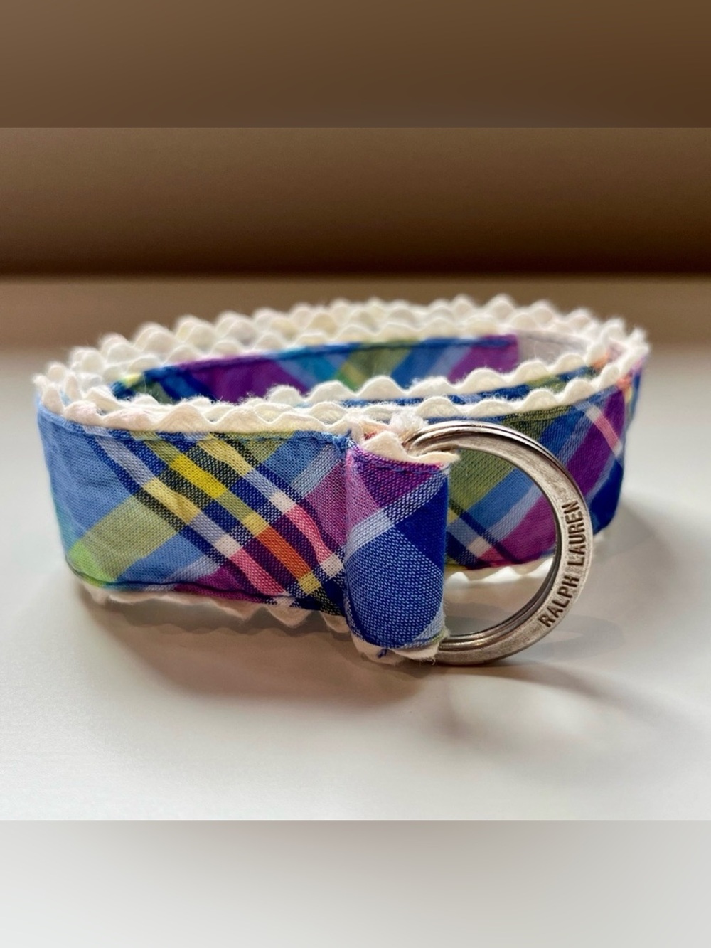 Ralph Lauren Kids Blue, Pink and Green Plaid Belt 60cm